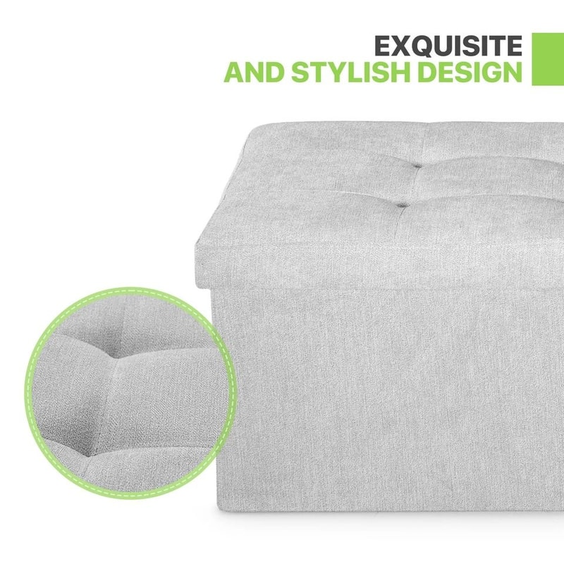 Foldable Storage Ottoman Light Gray Foot Stool Bench With Chest Flipping Lid For Extra Seating 6