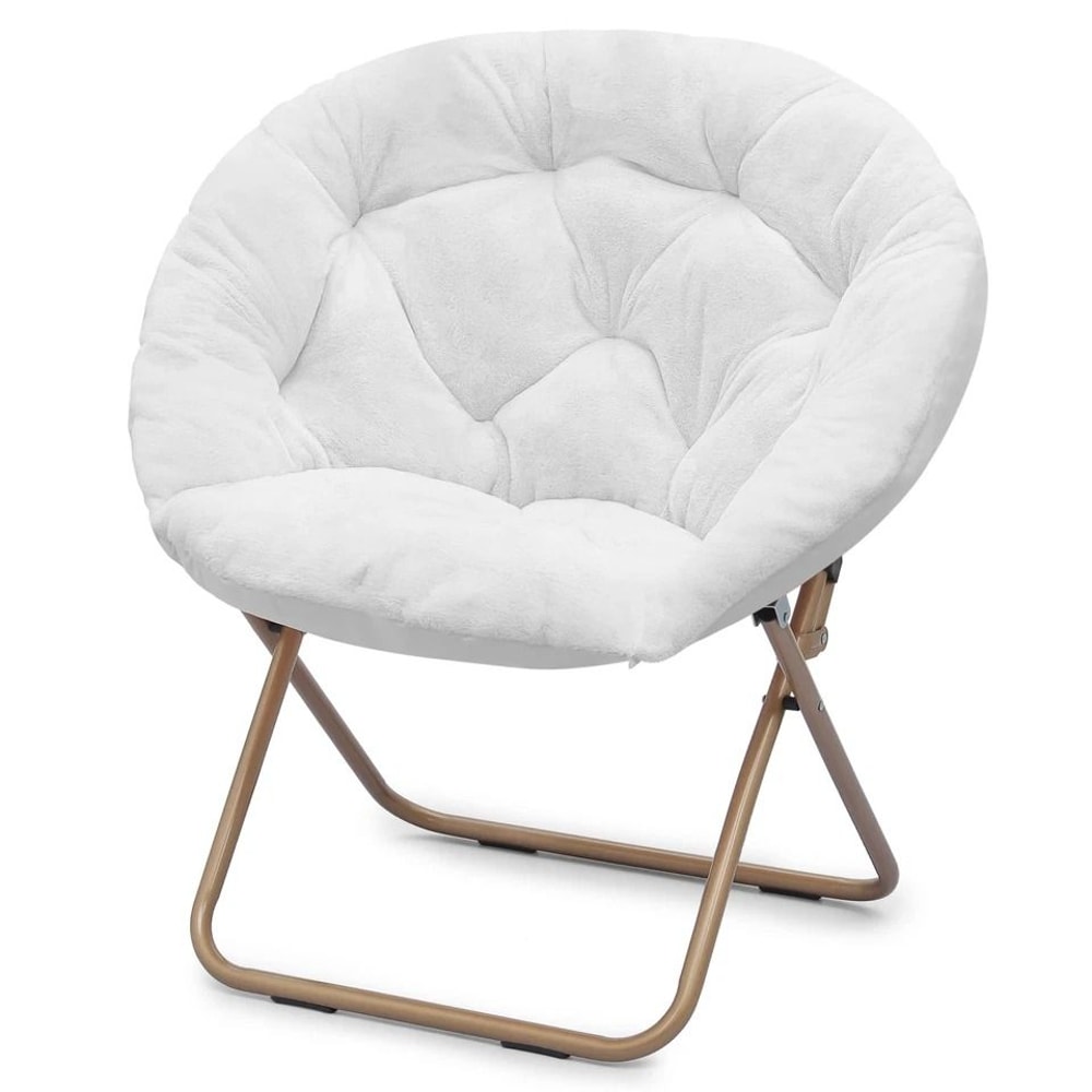 Oversized Round Cozy Moon Lounge Chair Metal Frame Foldable Saucer Chair White 0