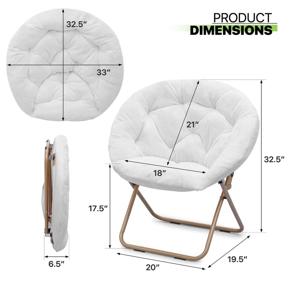 Oversized Round Cozy Moon Lounge Chair Metal Frame Foldable Saucer Chair White 1