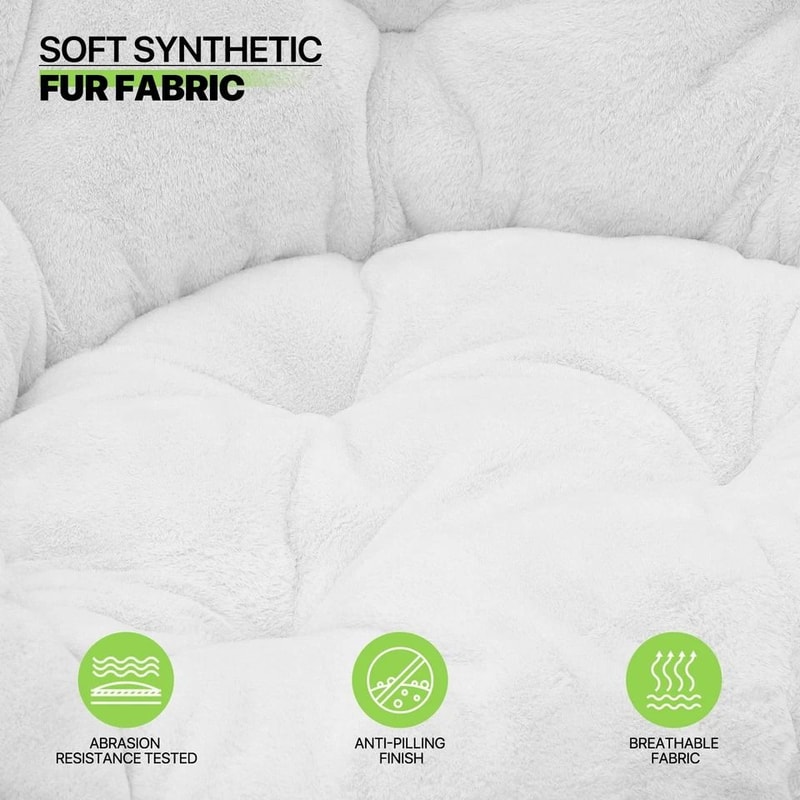 Oversized Round Cozy Moon Lounge Chair Metal Frame Foldable Saucer Chair White 3