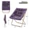 Folding Saucer Chair Purple Faux Fur Bedroom Chair Padded Seat Metal Frame Cozy Moon Chair For Kids 1
