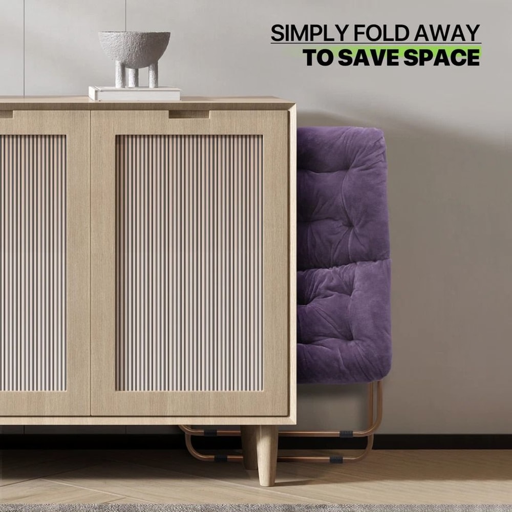 Folding Saucer Chair Purple Faux Fur Bedroom Chair Padded Seat Metal Frame Cozy Moon Chair For Kids 3