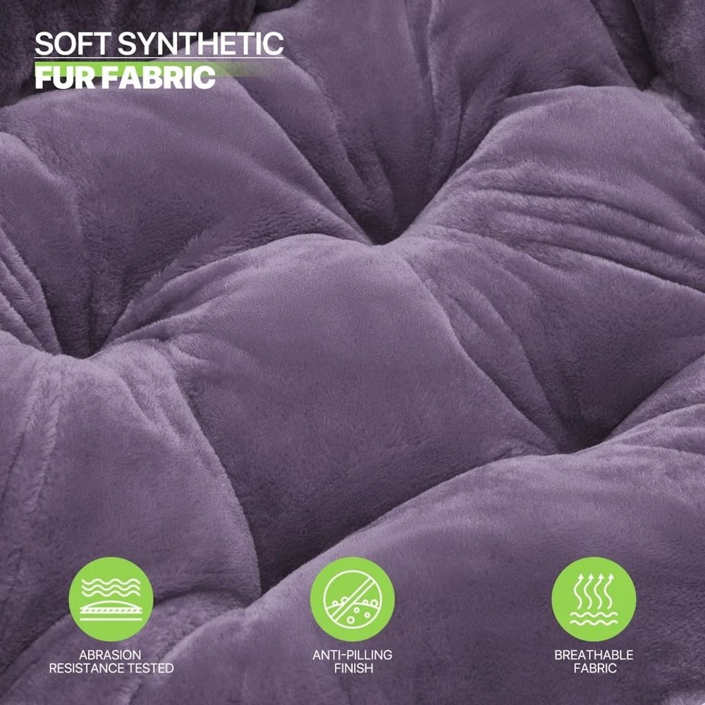 Folding Saucer Chair Purple Faux Fur Bedroom Chair Padded Seat Metal Frame Cozy Moon Chair For Kids 4