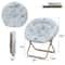 Comfy Moon Lounge Chair Folding Saucer Chair With Blue Cozy Faux Fur Upholstery Seat 1