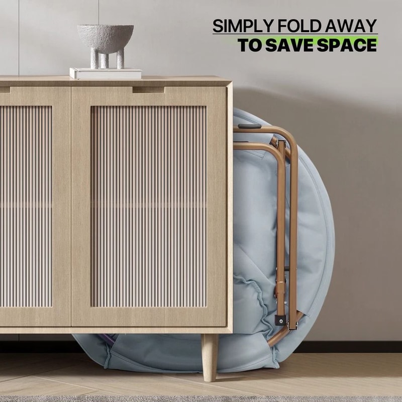 Comfy Moon Lounge Chair Folding Saucer Chair With Blue Cozy Faux Fur Upholstery Seat 4