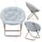 Comfy Moon Lounge Chair Folding Saucer Chair With Blue Cozy Faux Fur Upholstery Seat 6