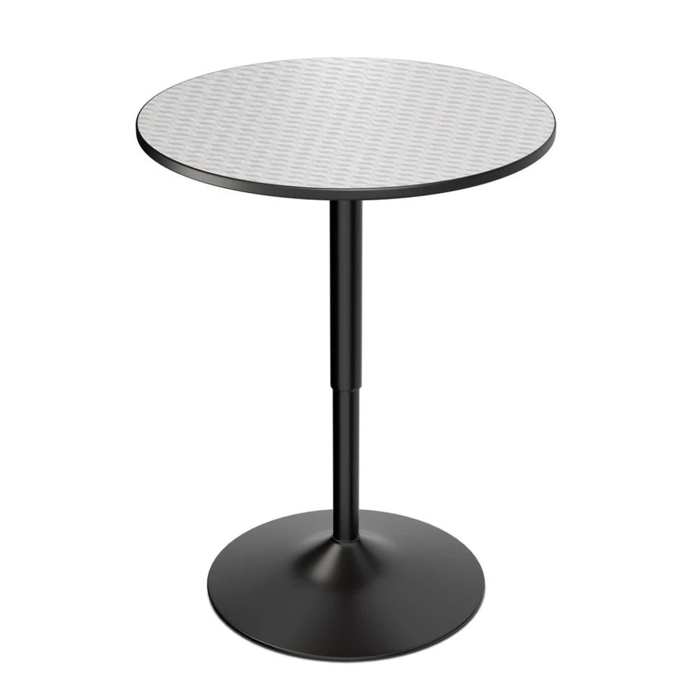 Adjustable Height Silver Pub Bar Cocktail Table, Swivel Wood Round Tabletop, Sleek Metal Base for Home and Venue