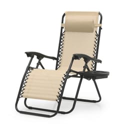 portable folding cream zero gravity chair, adjustable beach lounge recliner with convenient holding tray