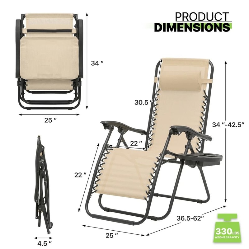 Portable Folding Cream Zero Gravity Chair Adjustable Beach Lounge Recliner With Convenient Holding 1