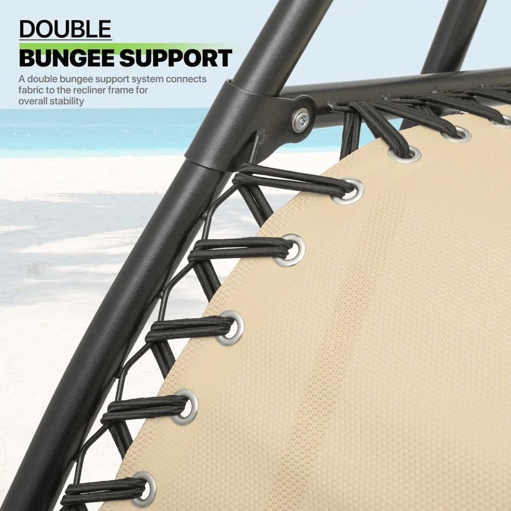 Portable Folding Cream Zero Gravity Chair Adjustable Beach Lounge Recliner With Convenient Holding 7