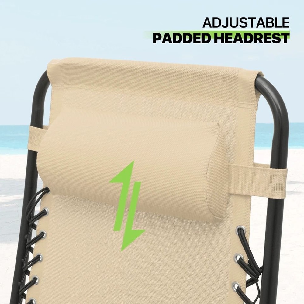 Portable Folding Cream Zero Gravity Chair Adjustable Beach Lounge Recliner With Convenient Holding 8