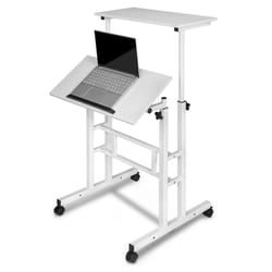 office workstation stand, up laptop desk adjustable height, mobile standing computer desk, wheel desk with casters