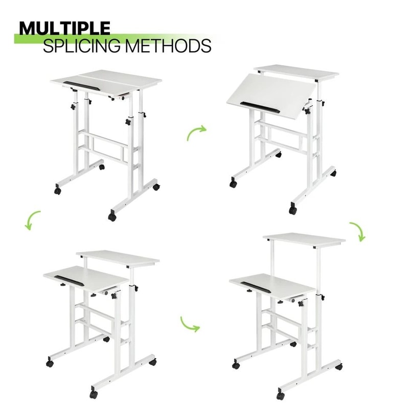 Office Workstation Stand Up Laptop Desk Adjustable Height Mobile Standing Computer Desk Wheel Desk 7