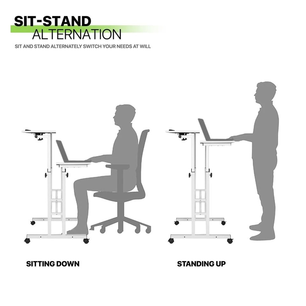 Office Workstation Stand Up Laptop Desk Adjustable Height Mobile Standing Computer Desk Wheel Desk 8