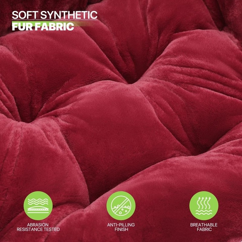 Red Faux Fur Saucer Accent Chair Foldable Lounge Chair Oversized Seat Cozy Lazy Moon Chair For Rela 4