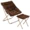 Cozy Foldable Brown Saucer Chair Footrest Faux Fur Oversized Lounge Accent Chair 1