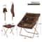 Cozy Foldable Brown Saucer Chair Footrest Faux Fur Oversized Lounge Accent Chair 2