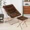 Cozy Foldable Brown Saucer Chair Footrest Faux Fur Oversized Lounge Accent Chair 3