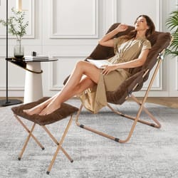 cozy foldable brown saucer chair footrest, faux fur oversized lounge accent chair