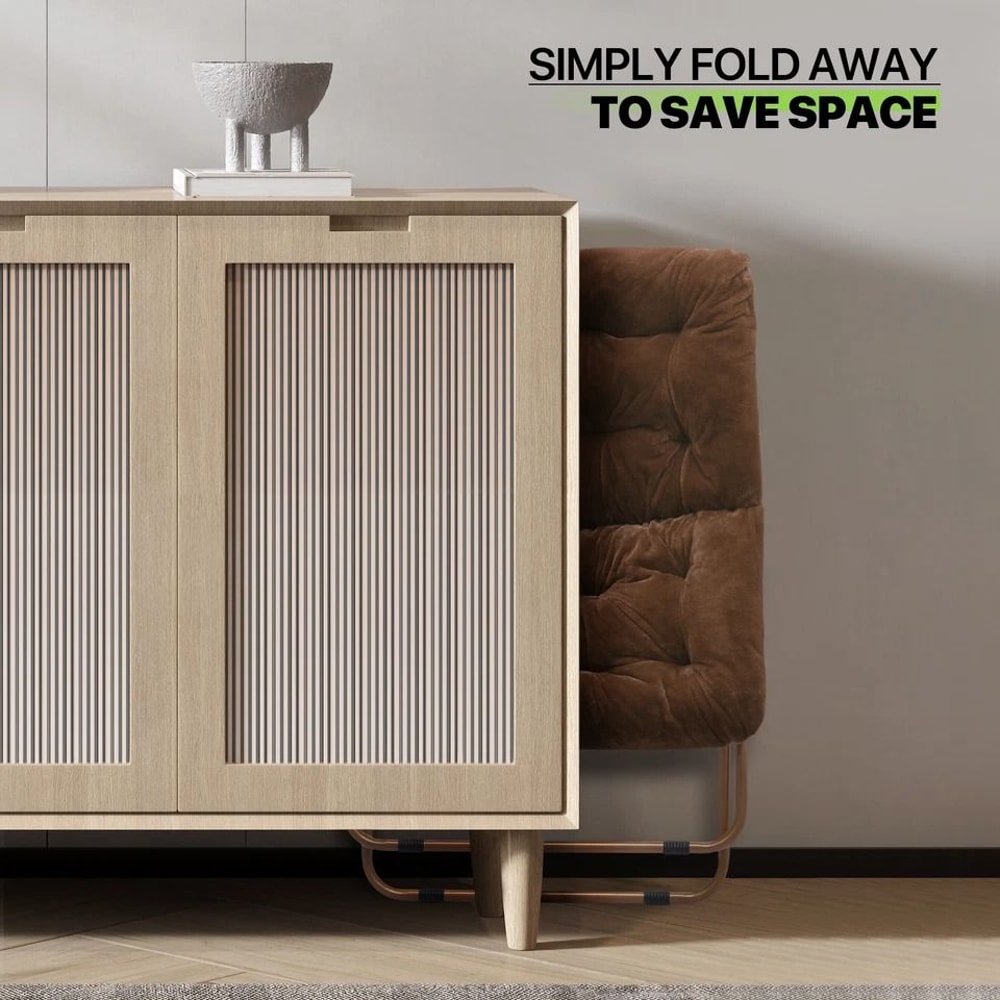 Cozy Foldable Brown Saucer Chair Footrest Faux Fur Oversized Lounge Accent Chair 4