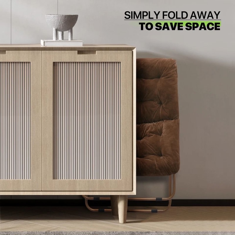 Cozy Foldable Brown Saucer Chair Footrest Faux Fur Oversized Lounge Accent Chair 4