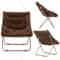 Cozy Foldable Brown Saucer Chair Footrest Faux Fur Oversized Lounge Accent Chair 6