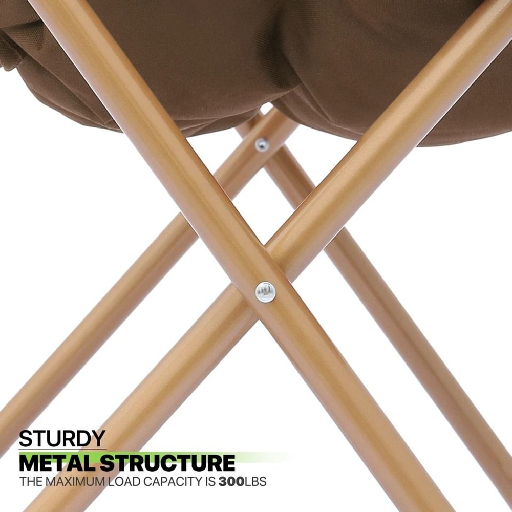 Cozy Foldable Brown Saucer Chair Footrest Faux Fur Oversized Lounge Accent Chair 7