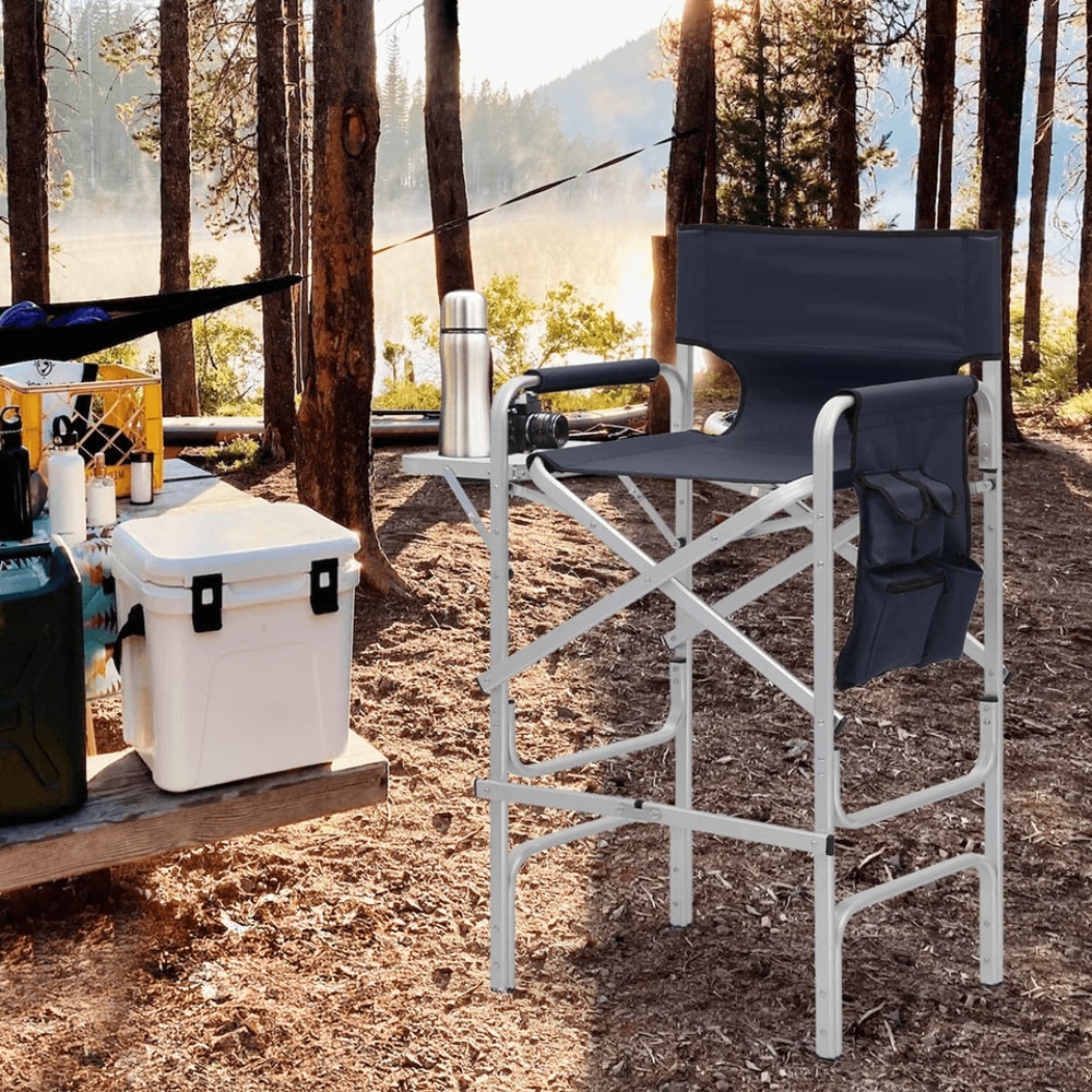 Heavy Duty Foldable Director Chair Camping Fishing Seat Side Table Pocket Storage 10