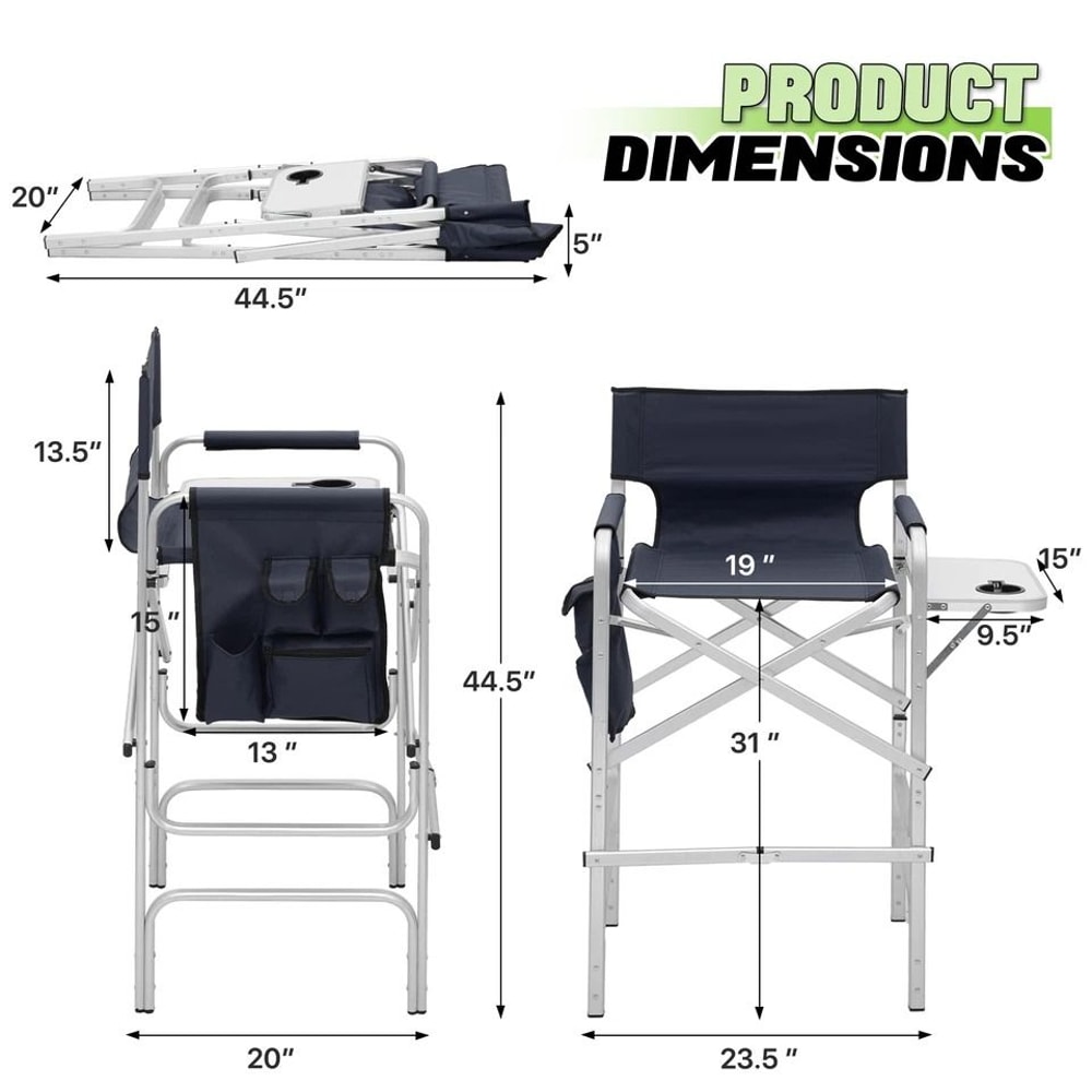 Heavy Duty Foldable Director Chair Camping Fishing Seat Side Table Pocket Storage 1