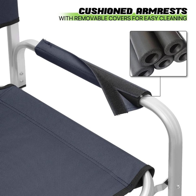 Heavy Duty Foldable Director Chair Camping Fishing Seat Side Table Pocket Storage 7