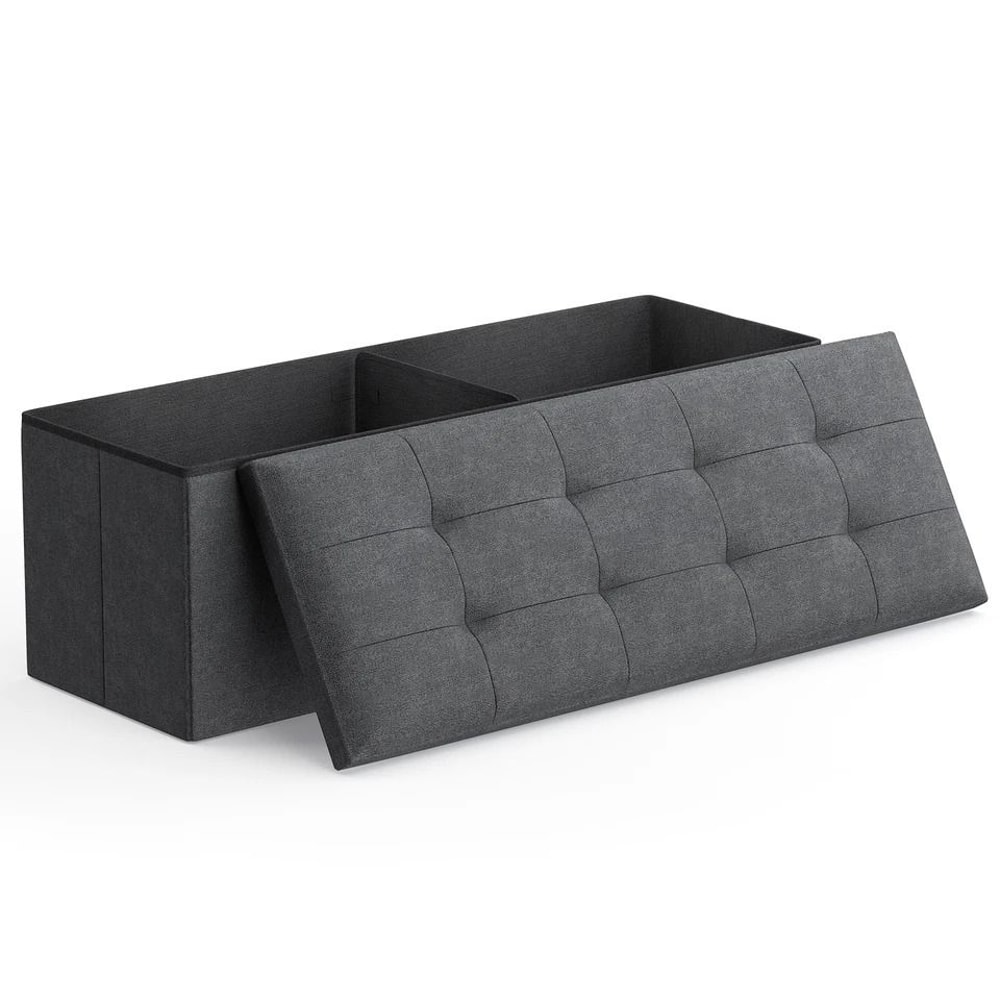 Gray Upholstered Footstool Rectangular Fabric Storage Ottoman Multifunctional Storage Bench For Bed 0