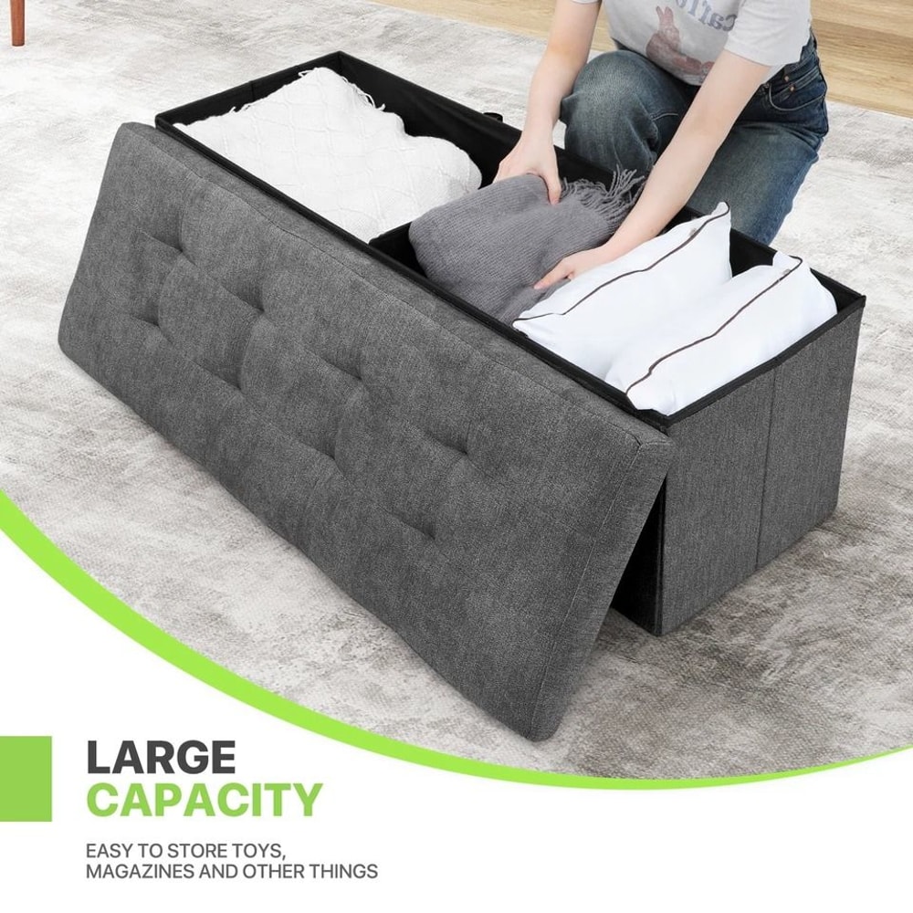 Gray Upholstered Footstool Rectangular Fabric Storage Ottoman Multifunctional Storage Bench For Bed 4