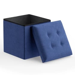 navy blue storage ottoman, classic cube footstool for home decor, perfect for living room and bedroom storage