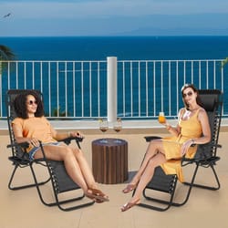 zero gravity outdoor recliner lounge chair, adjustable headrest, foldable beach chair with cup holder