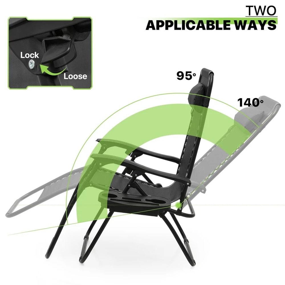 Zero Gravity Outdoor Recliner Lounge Chair Adjustable Headrest Foldable Beach Chair With Cup Holder 4