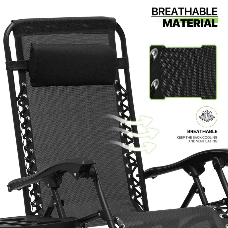 Zero Gravity Outdoor Recliner Lounge Chair Adjustable Headrest Foldable Beach Chair With Cup Holder 5