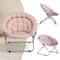 Foldable Saucer Chair Comfy Accent Lounge Chair Pink Soft Round Moon Padded Seat 9