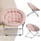 Foldable Saucer Chair Comfy Accent Lounge Chair Pink Soft Round Moon Padded Seat 9