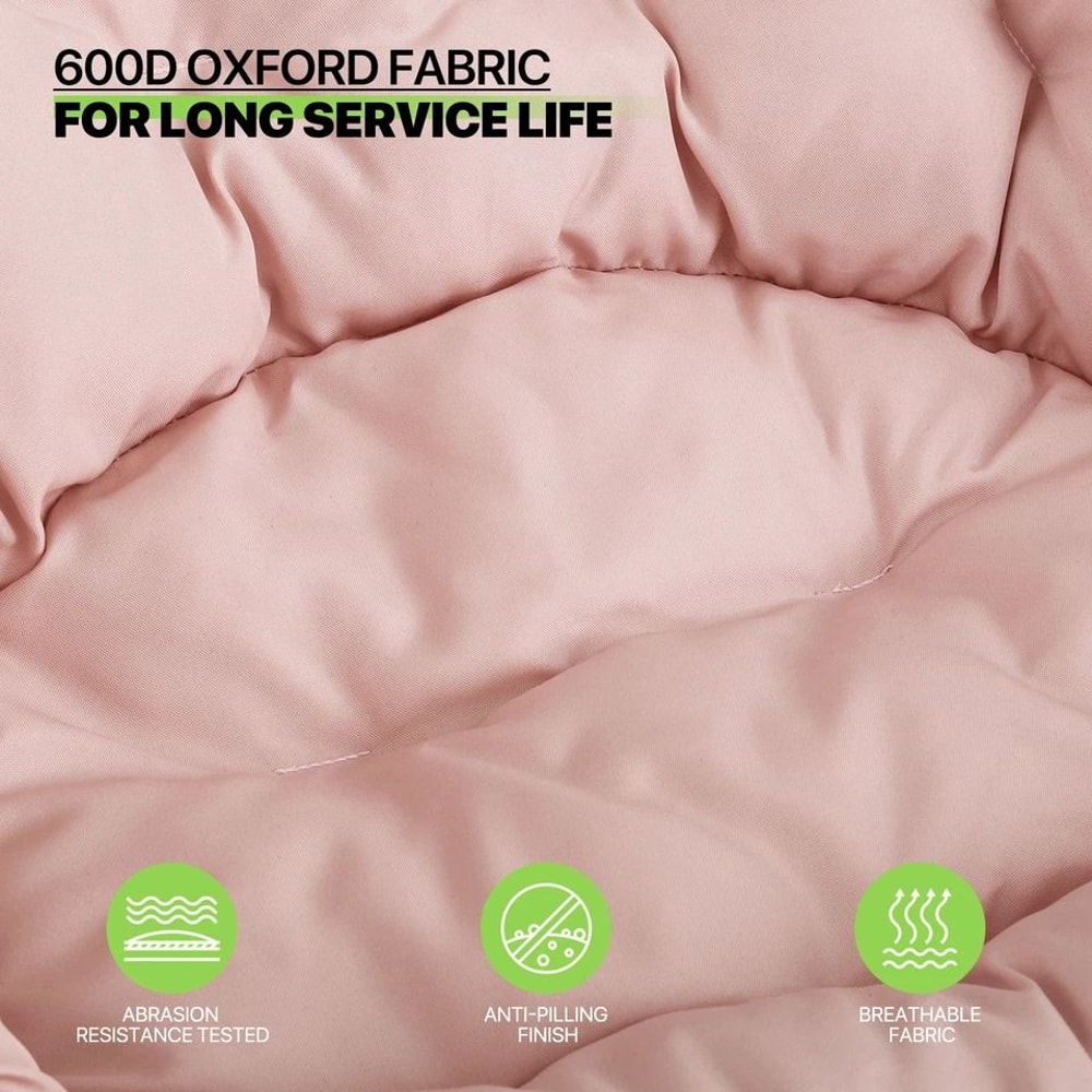 Foldable Saucer Chair Comfy Accent Lounge Chair Pink Soft Round Moon Padded Seat 5