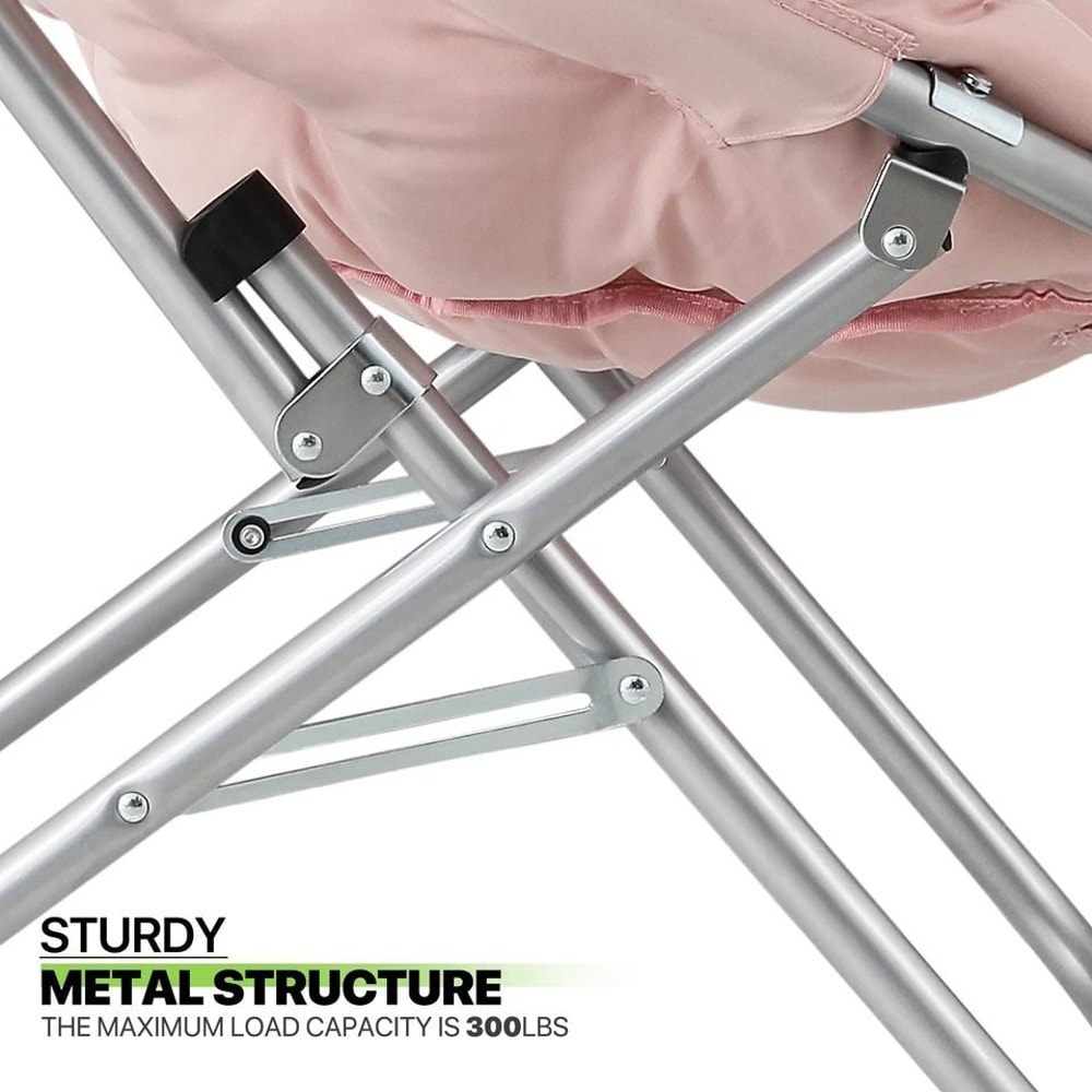 Foldable Saucer Chair Comfy Accent Lounge Chair Pink Soft Round Moon Padded Seat 6