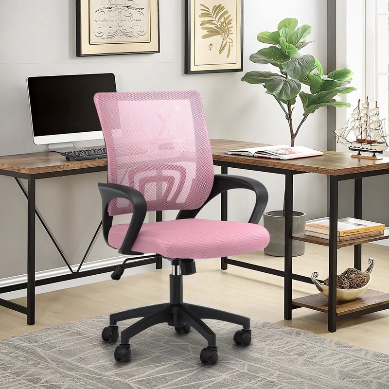 Adjustable Height Office Chair Ergonomic Computer Chair Padded Seat Swivel Pink Desk Chair For Offi 2