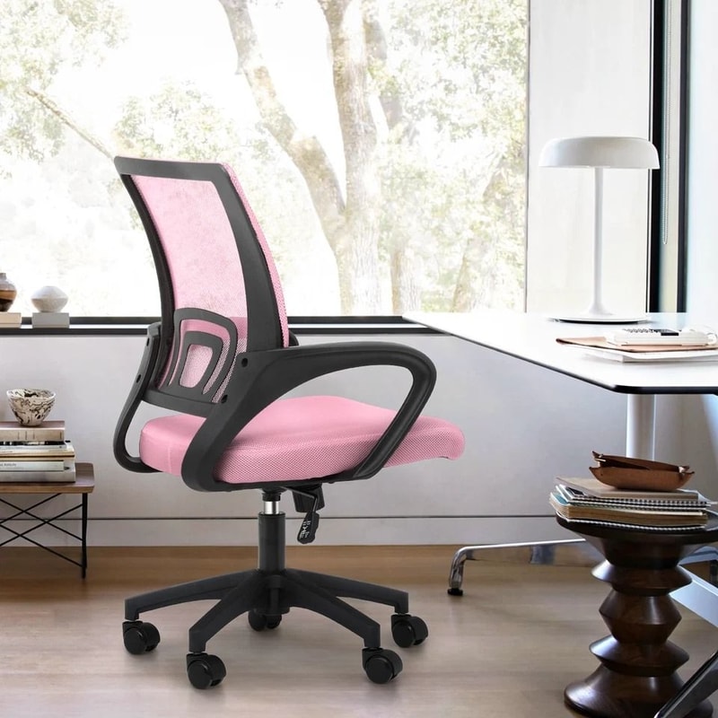 Adjustable Height Office Chair Ergonomic Computer Chair Padded Seat Swivel Pink Desk Chair For Offi 3