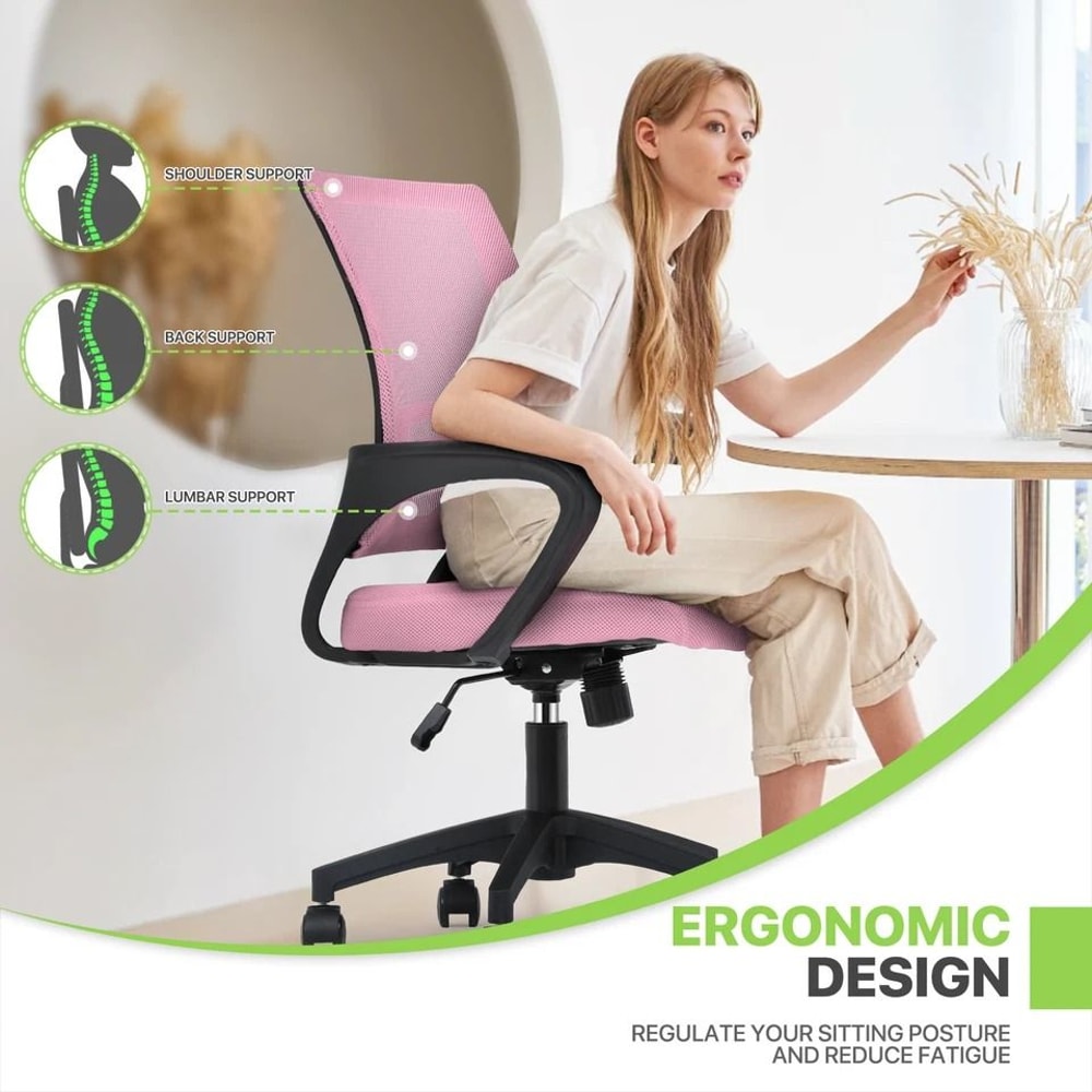 Adjustable Height Office Chair Ergonomic Computer Chair Padded Seat Swivel Pink Desk Chair For Offi 4