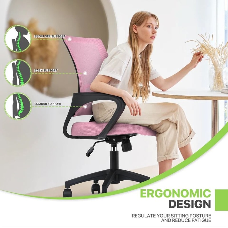 Adjustable Height Office Chair Ergonomic Computer Chair Padded Seat Swivel Pink Desk Chair For Offi 4