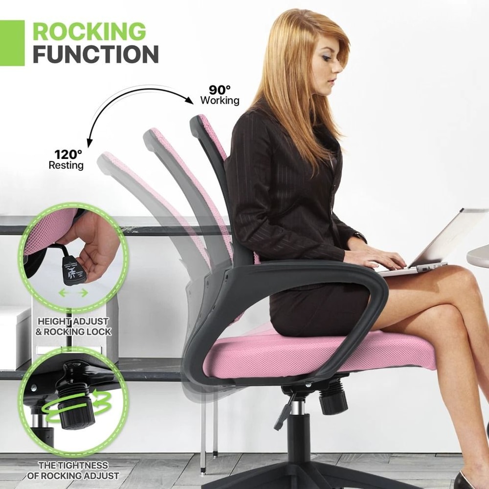 Adjustable Height Office Chair Ergonomic Computer Chair Padded Seat Swivel Pink Desk Chair For Offi 5