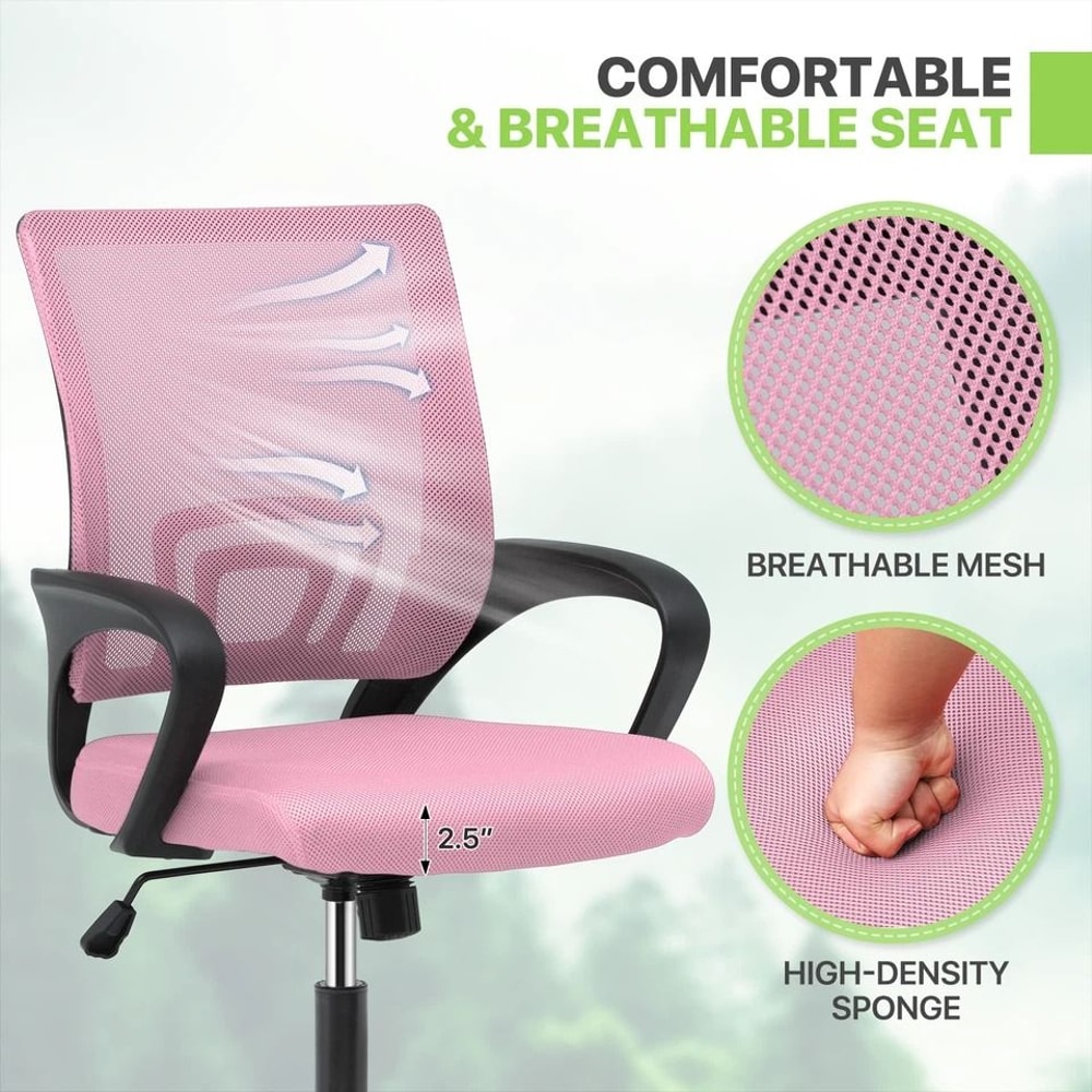 Adjustable Height Office Chair Ergonomic Computer Chair Padded Seat Swivel Pink Desk Chair For Offi 7