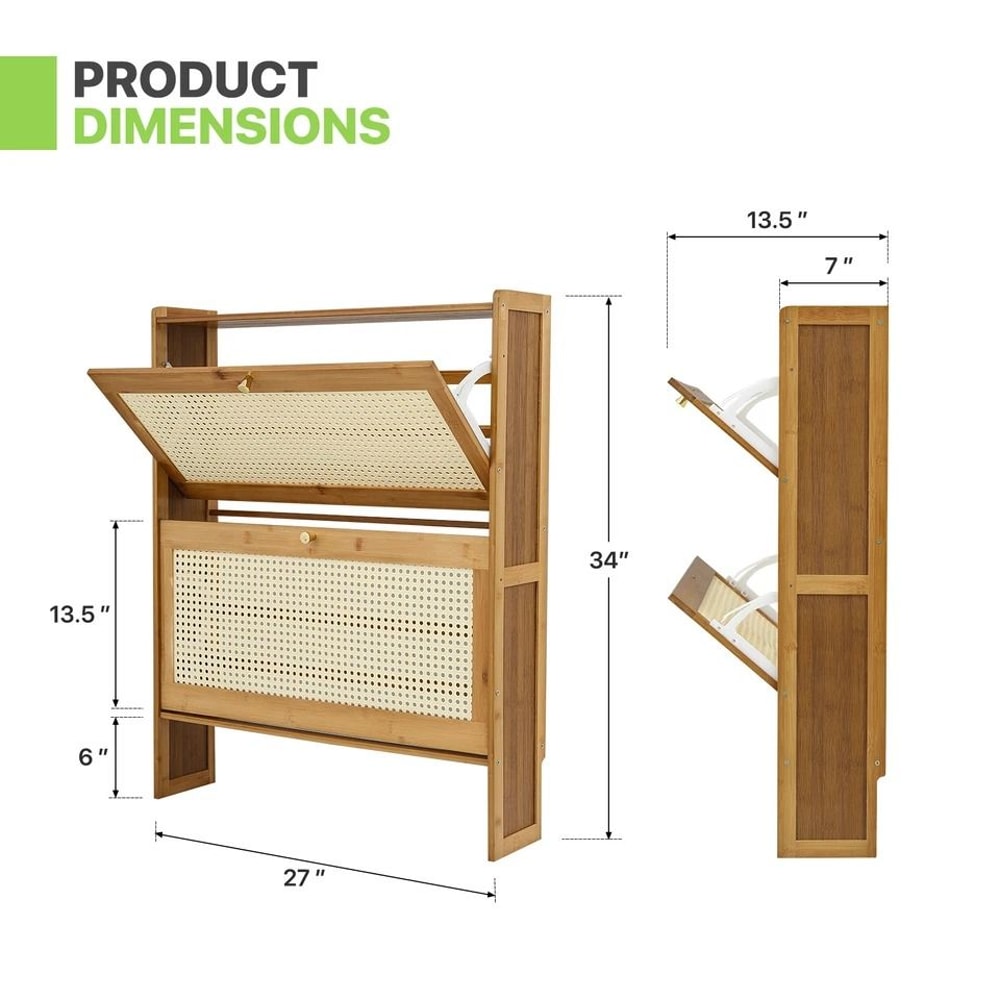 Brown Bamboo Shoe Storage Plastic Rattan Door Shoe Organizer Tiered Boot Shelf Compact Entryway Cab 1