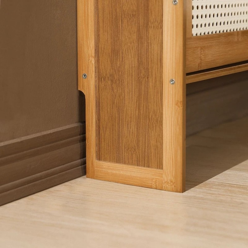 Brown Bamboo Shoe Storage Plastic Rattan Door Shoe Organizer Tiered Boot Shelf Compact Entryway Cab 6