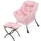 Modern Pink Accent Chair With Ottoman Lazy Sofa Armchair Foldable Comfortable Living Room Seat 0