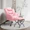 Modern Pink Accent Chair With Ottoman Lazy Sofa Armchair Foldable Comfortable Living Room Seat 2